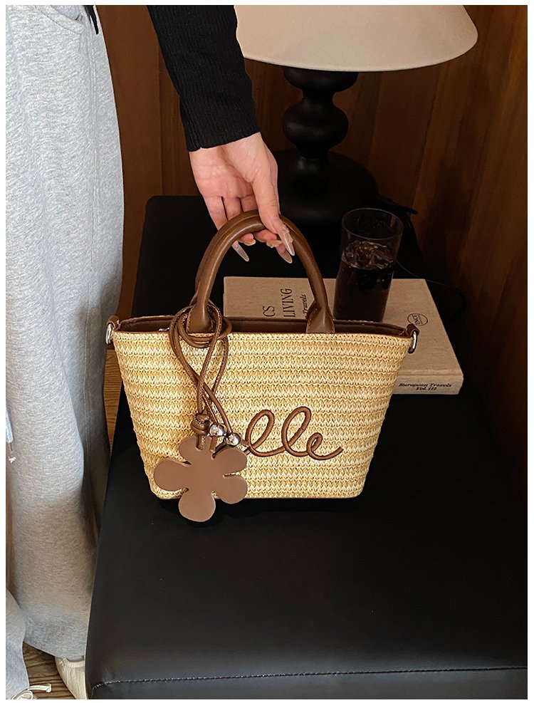 Women's PU Leather Letter Woven Basket Tote Bag detail 15