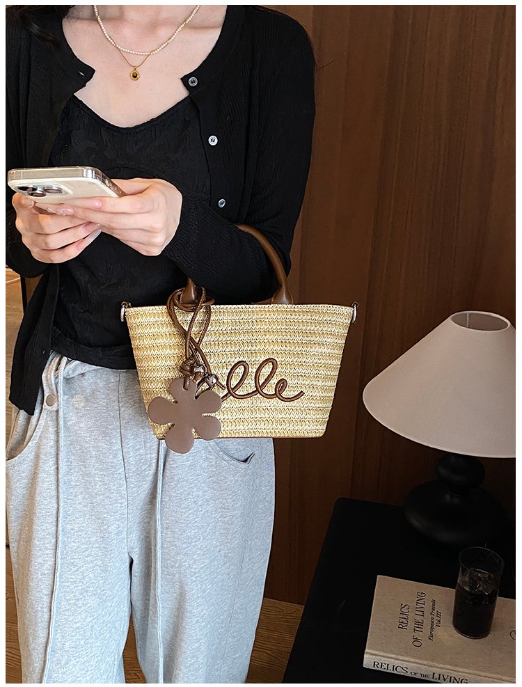 Women's PU Leather Letter Woven Basket Tote Bag detail 17