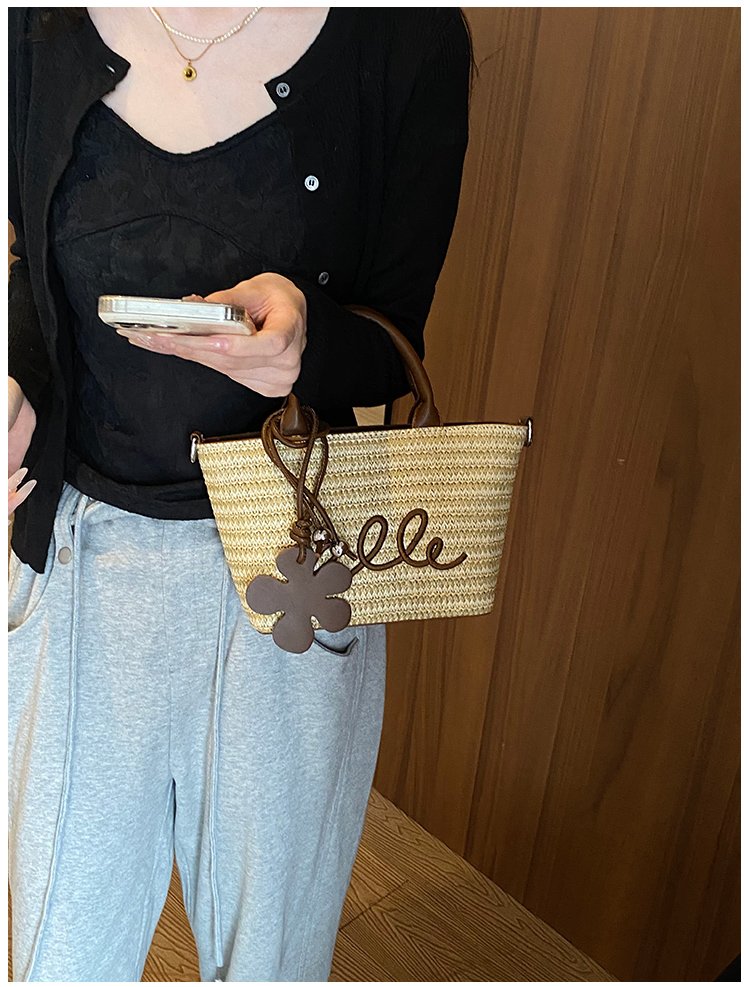 Women's PU Leather Letter Woven Basket Tote Bag detail 18