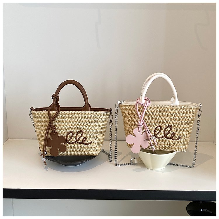 Women's PU Leather Letter Woven Basket Tote Bag detail 1
