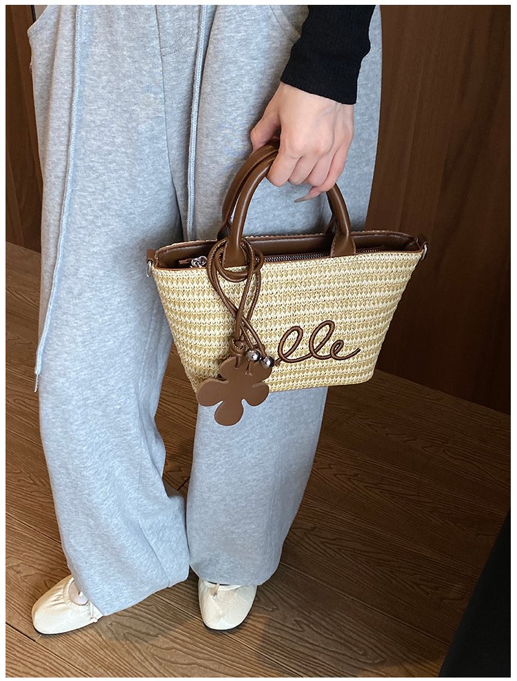 Women's PU Leather Letter Woven Basket Tote Bag detail 19
