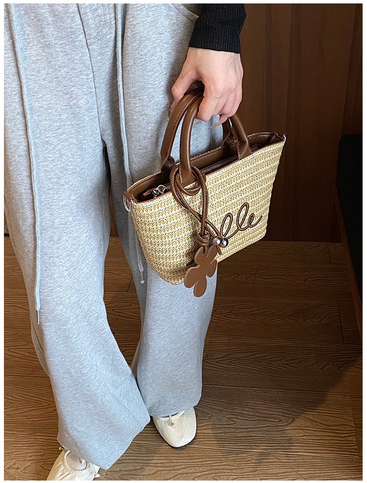 Women's PU Leather Letter Woven Basket Tote Bag detail 20
