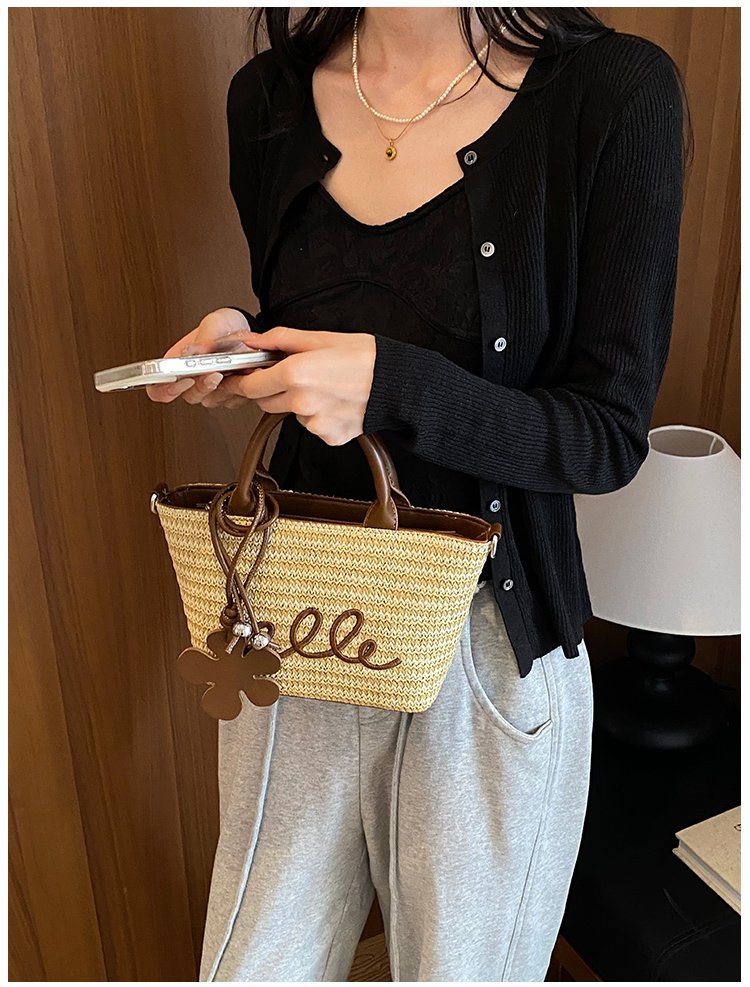 Women's PU Leather Letter Woven Basket Tote Bag detail 21