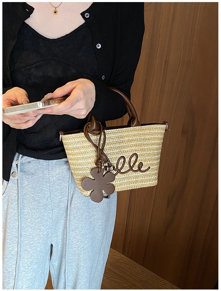 Women's PU Leather Letter Woven Basket Tote Bag detail 22