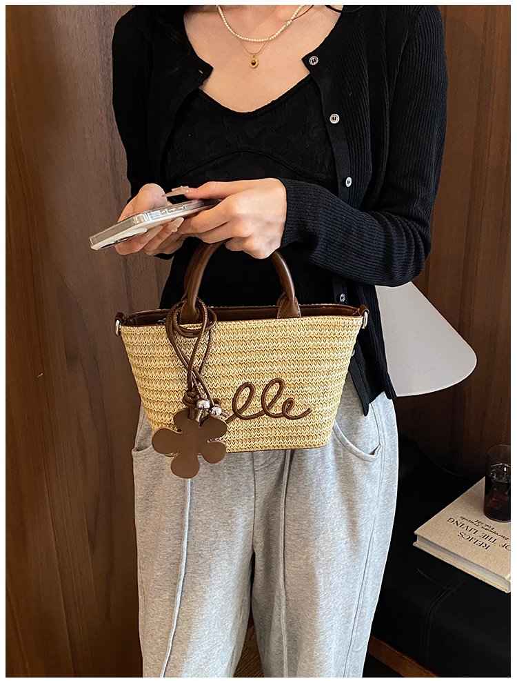 Women's PU Leather Letter Woven Basket Tote Bag detail 23