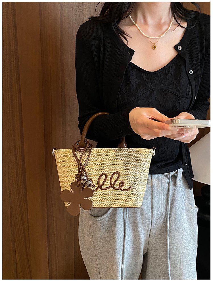 Women's PU Leather Letter Woven Basket Tote Bag detail 24