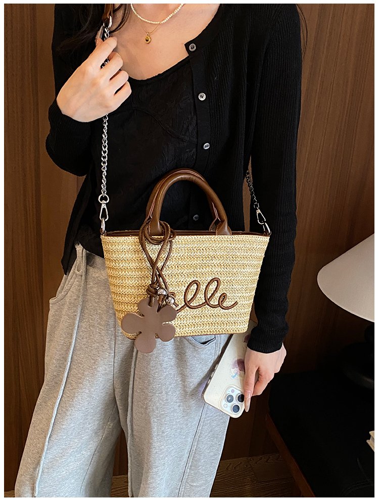 Women's PU Leather Letter Woven Basket Tote Bag detail 25