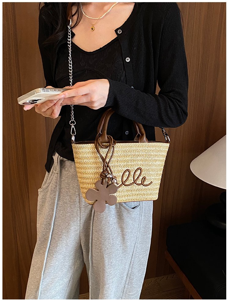 Women's PU Leather Letter Woven Basket Tote Bag detail 26