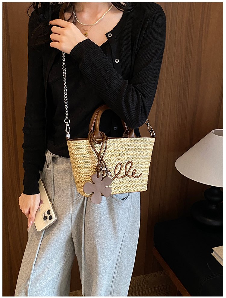 Women's PU Leather Letter Woven Basket Tote Bag detail 27