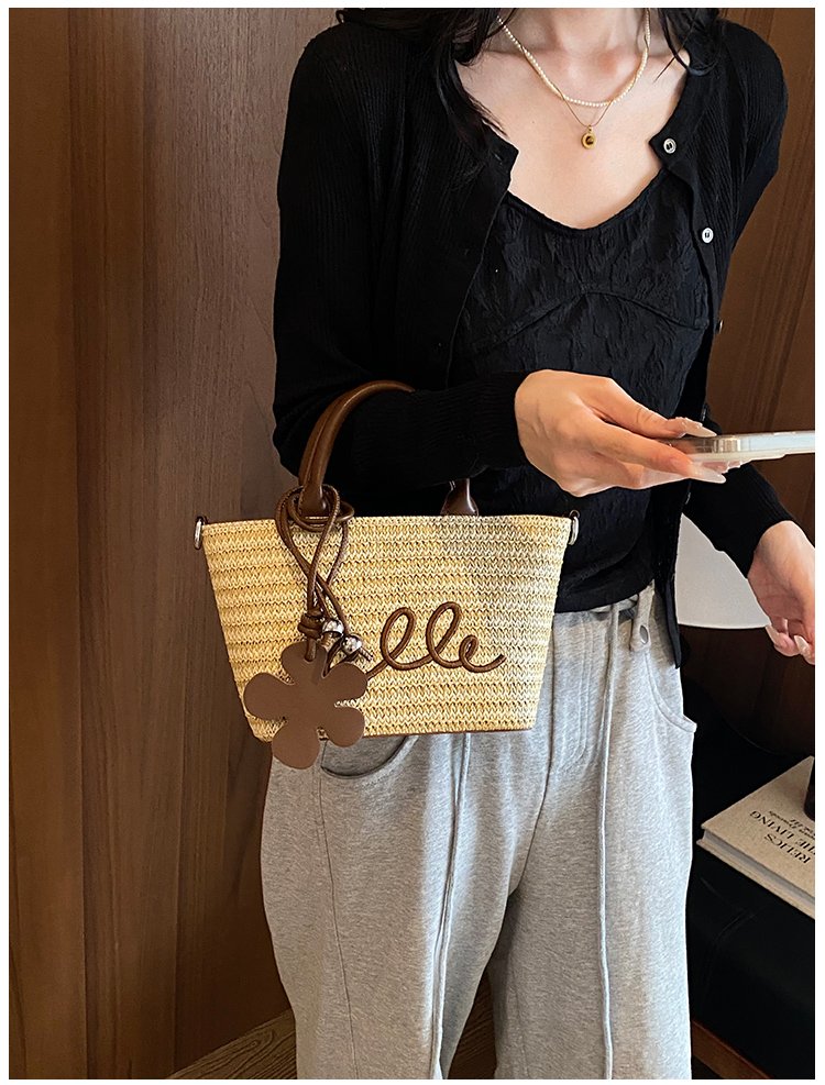 Women's PU Leather Letter Woven Basket Tote Bag detail 28