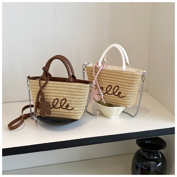 Women's PU Leather Letter Woven Basket Tote Bag detail 2