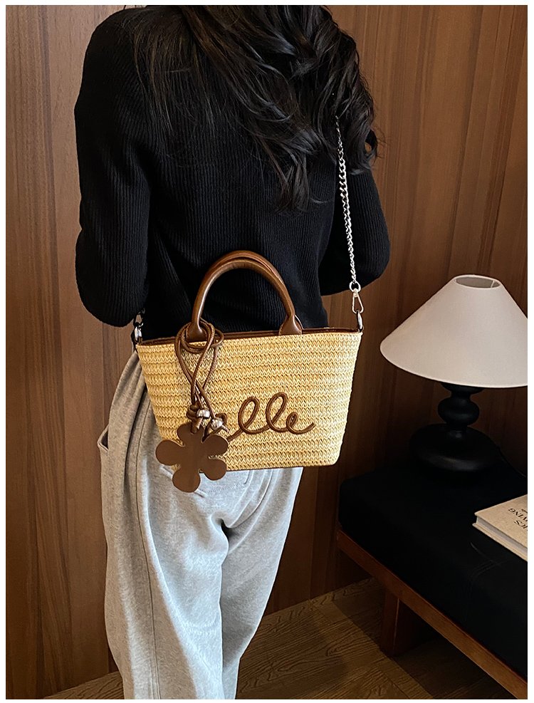 Women's PU Leather Letter Woven Basket Tote Bag detail 29