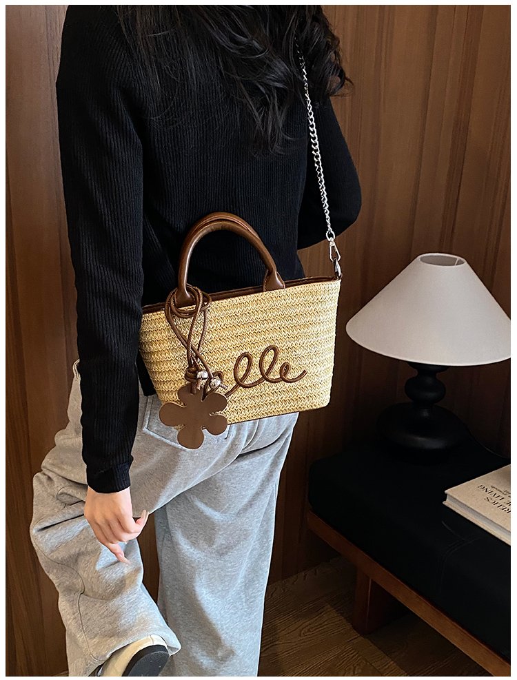 Women's PU Leather Letter Woven Basket Tote Bag detail 30