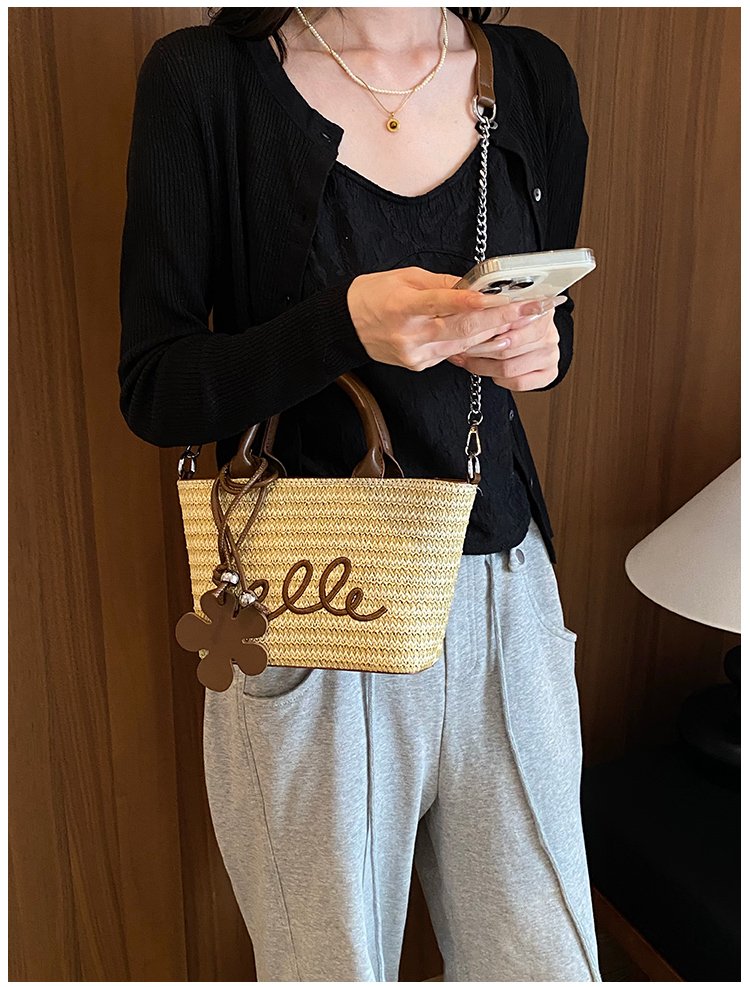 Women's PU Leather Letter Woven Basket Tote Bag detail 32