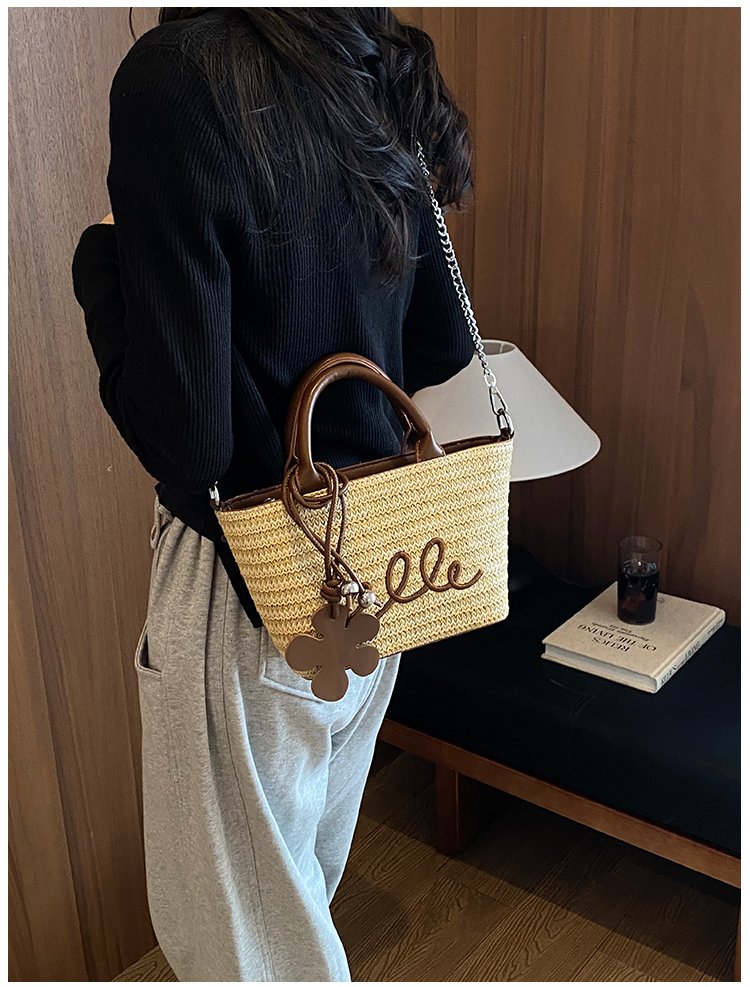 Women's PU Leather Letter Woven Basket Tote Bag detail 33