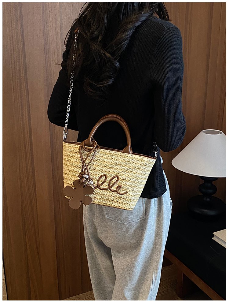 Women's PU Leather Letter Woven Basket Tote Bag detail 34