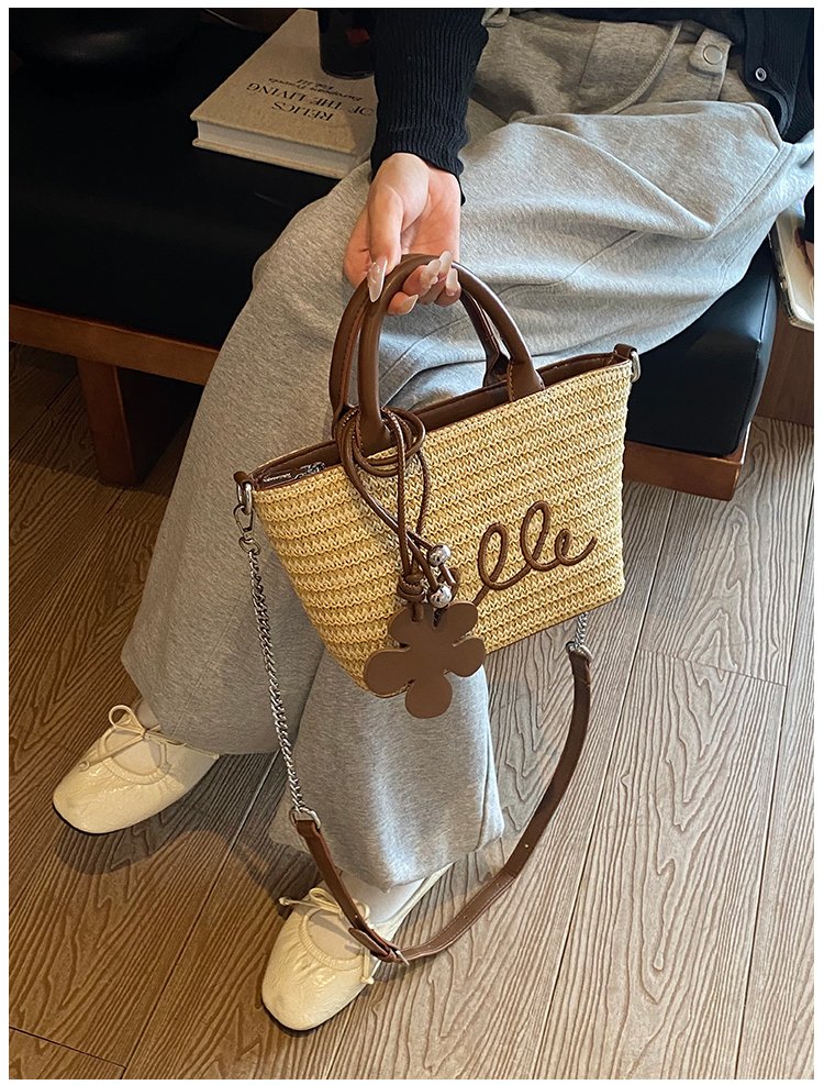 Women's PU Leather Letter Woven Basket Tote Bag detail 35