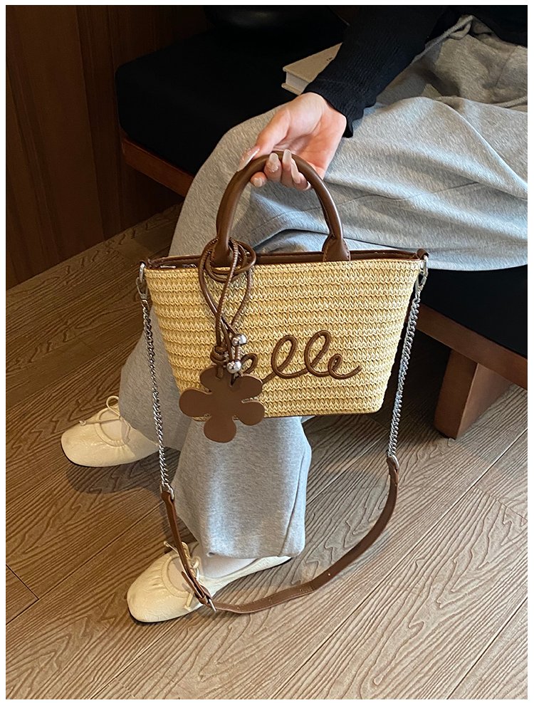 Women's PU Leather Letter Woven Basket Tote Bag detail 36
