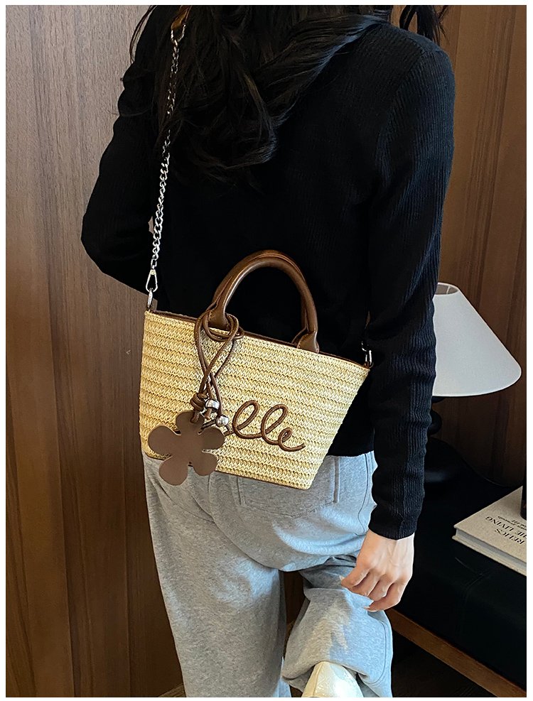 Women's PU Leather Letter Woven Basket Tote Bag detail 37