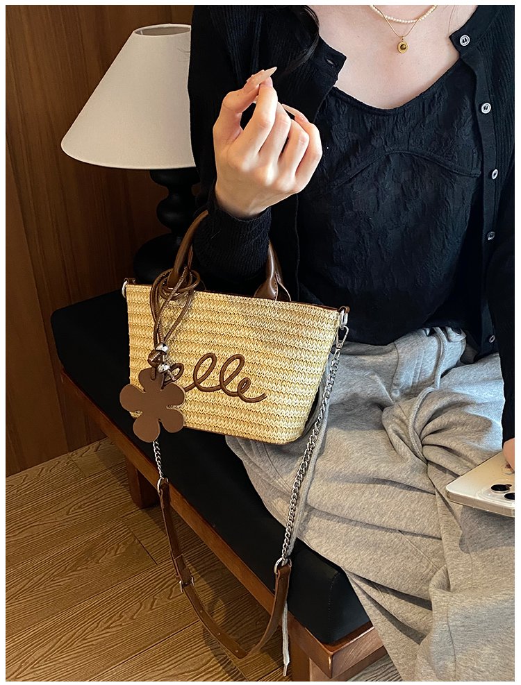 Women's PU Leather Letter Woven Basket Tote Bag detail 38