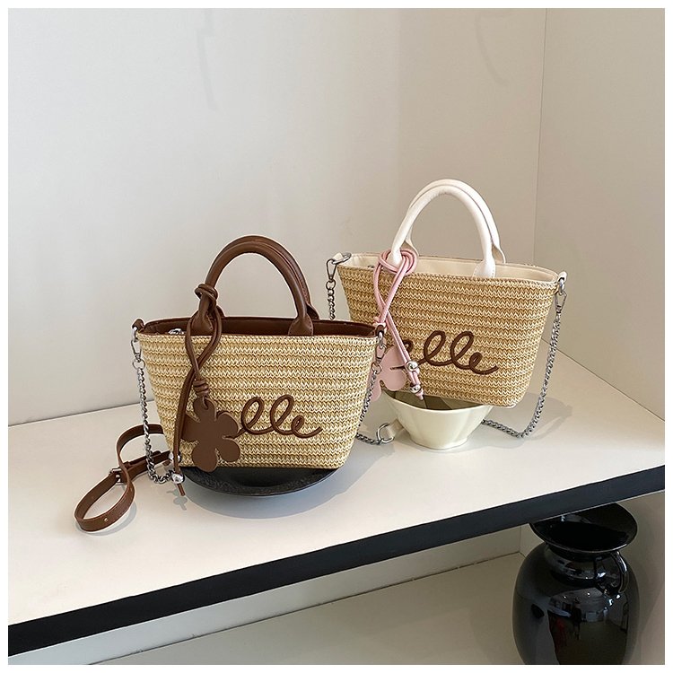 Women's PU Leather Letter Woven Basket Tote Bag detail 3
