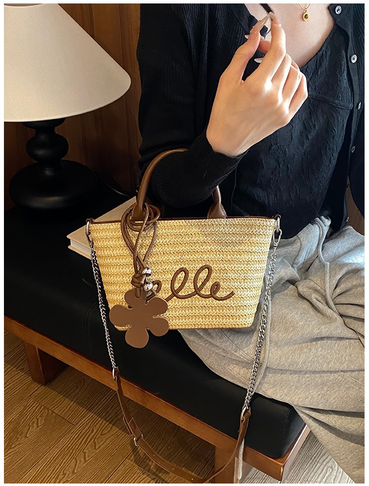 Women's PU Leather Letter Woven Basket Tote Bag detail 40