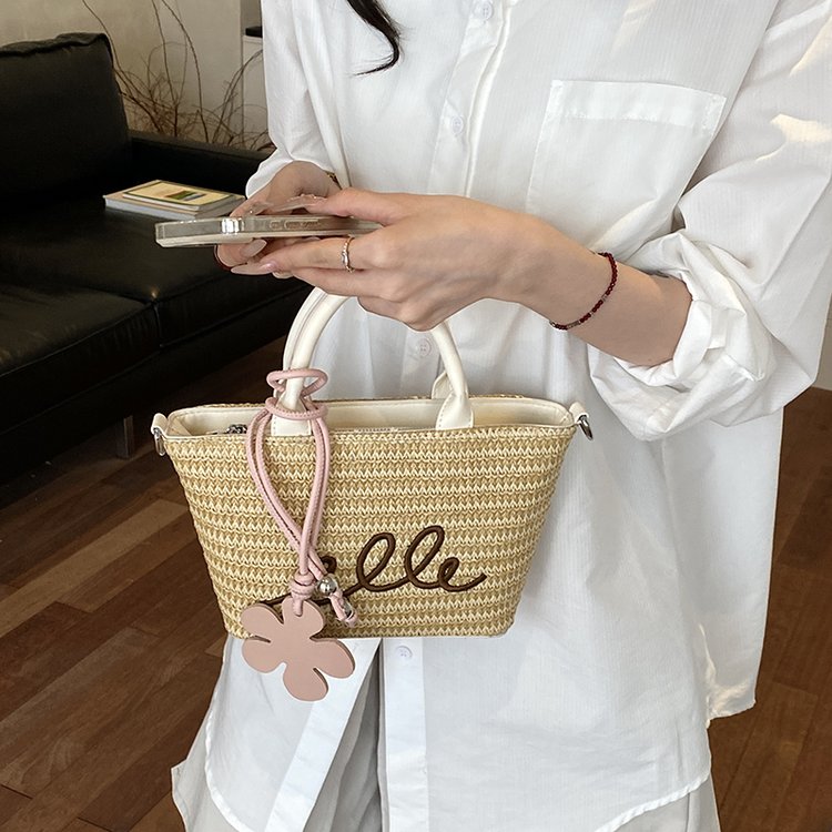 Women's PU Leather Letter Woven Basket Tote Bag view 3