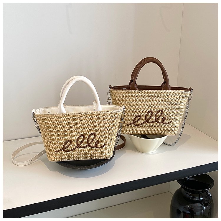 Women's PU Leather Letter Woven Basket Tote Bag detail 4