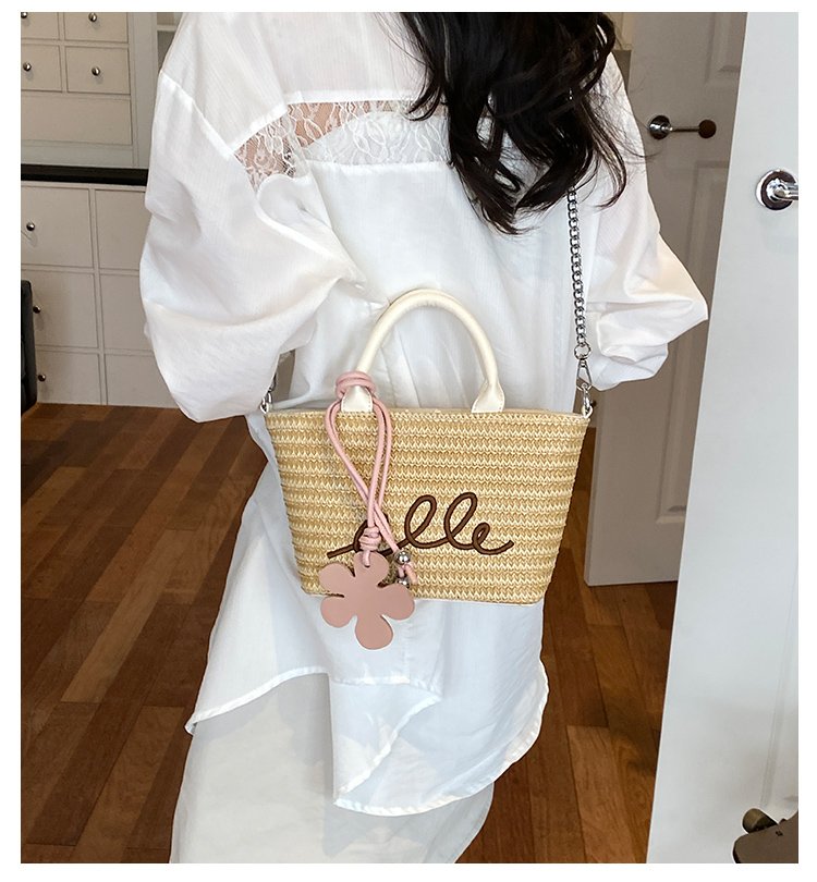Women's PU Leather Letter Woven Basket Tote Bag detail 6