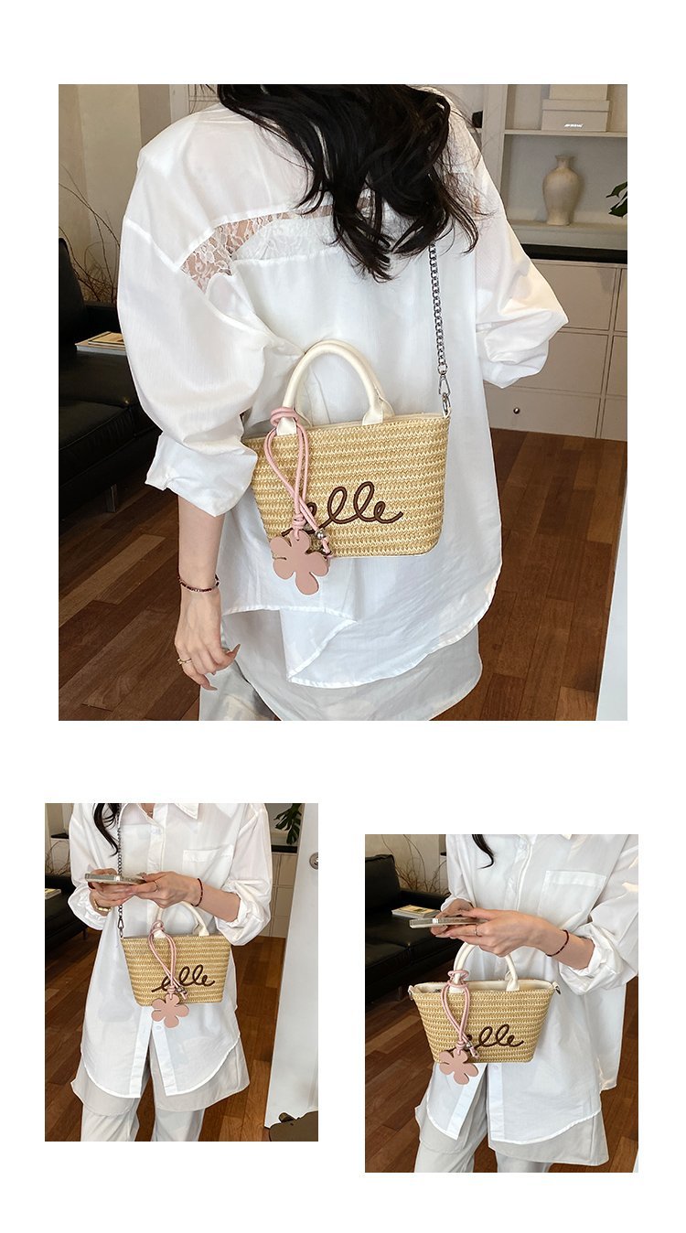 Women's PU Leather Letter Woven Basket Tote Bag detail 8