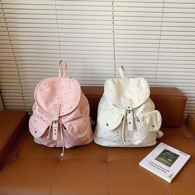 Lightweight Geometric Canvas Drawstring Backpack for Women view 2