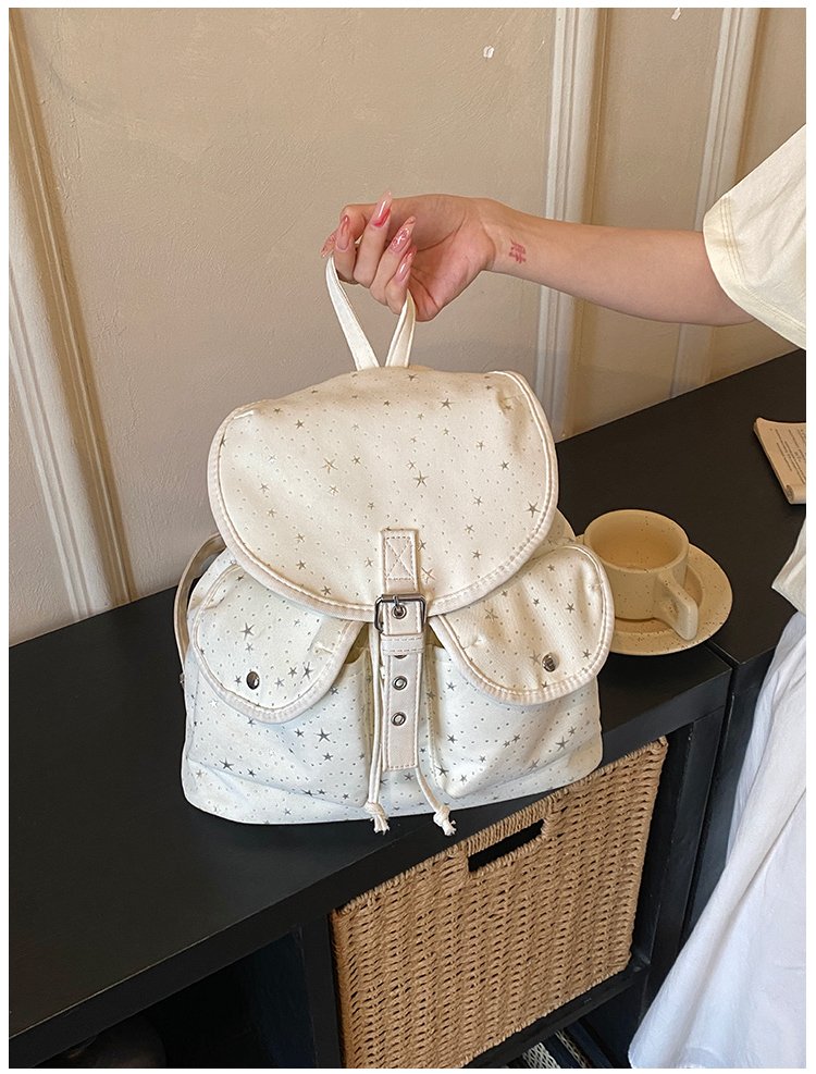 Lightweight Geometric Canvas Drawstring Backpack for Women detail 11
