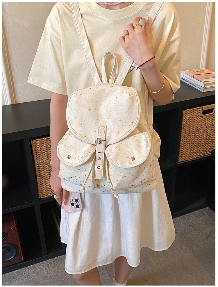 Lightweight Geometric Canvas Drawstring Backpack for Women detail 12