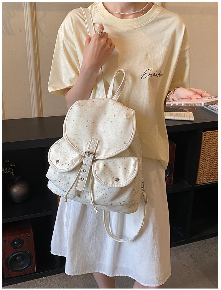 Lightweight Geometric Canvas Drawstring Backpack for Women detail 14