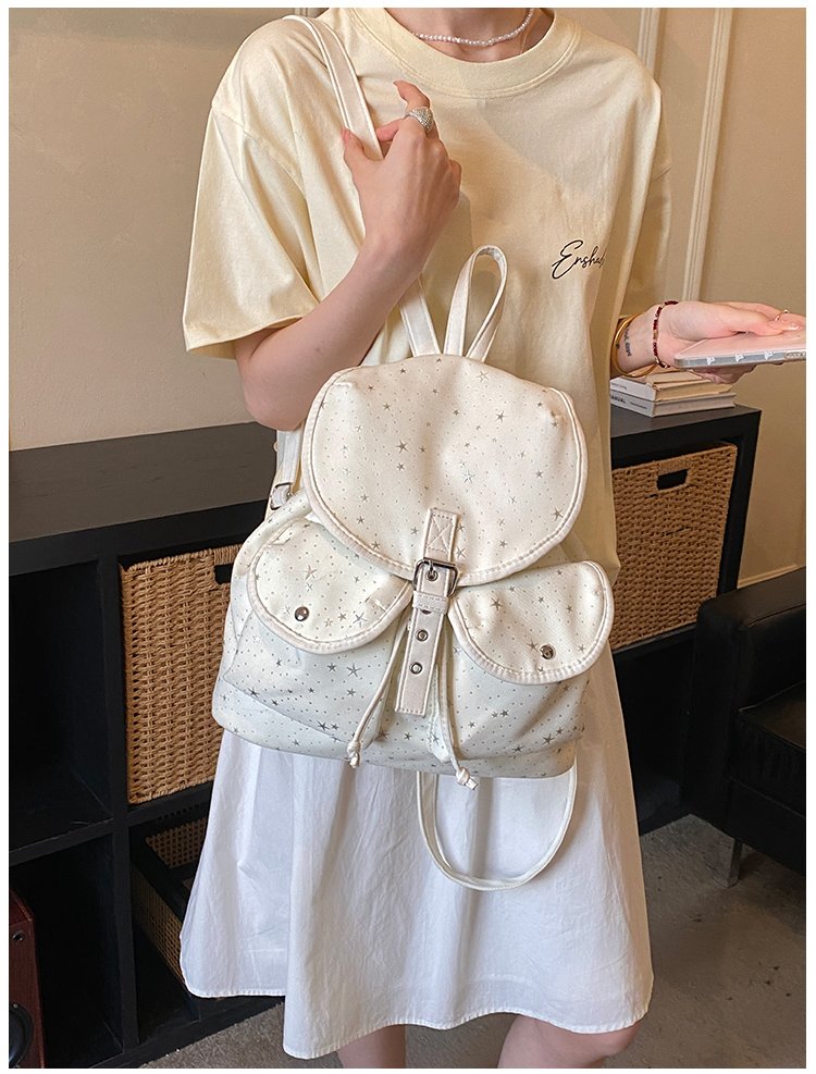 Lightweight Geometric Canvas Drawstring Backpack for Women detail 15