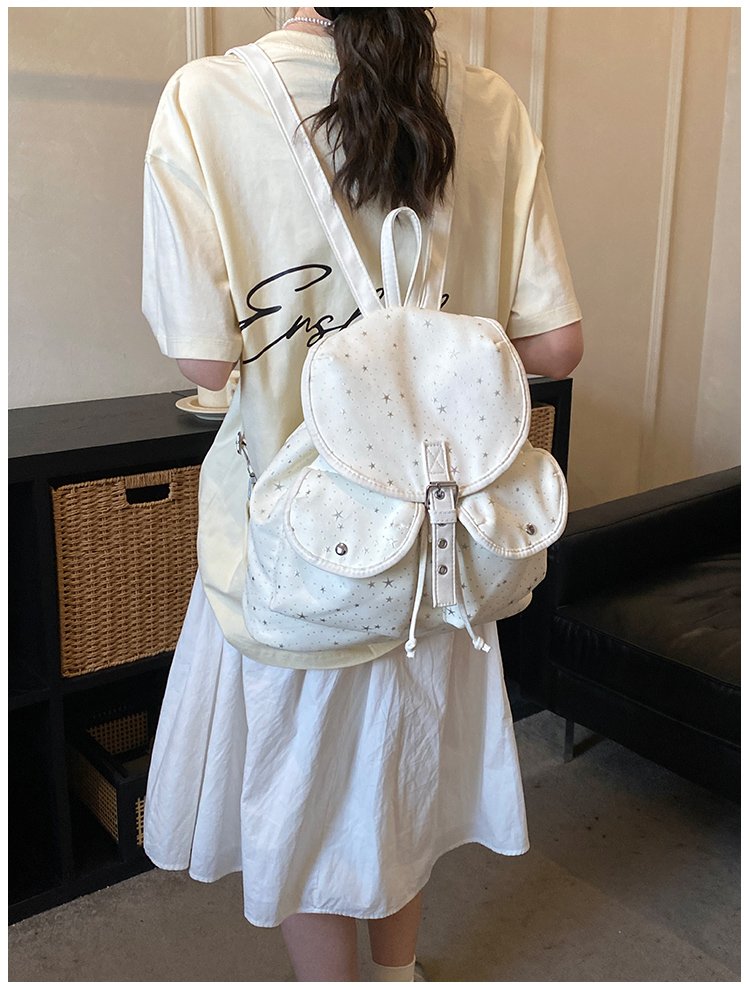 Lightweight Geometric Canvas Drawstring Backpack for Women detail 16