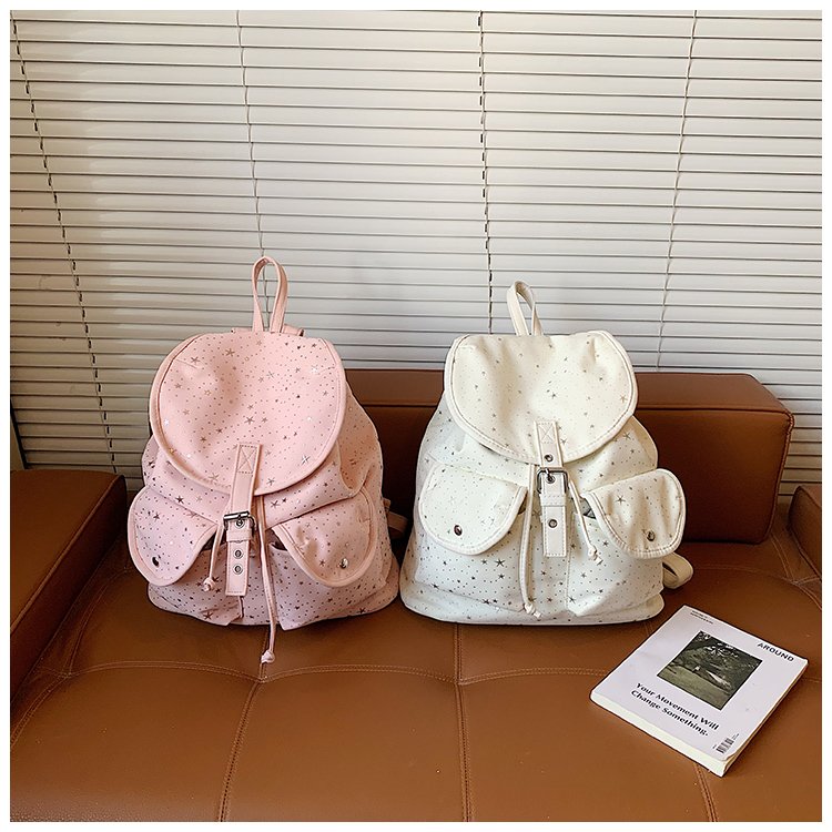 Lightweight Geometric Canvas Drawstring Backpack for Women detail 1