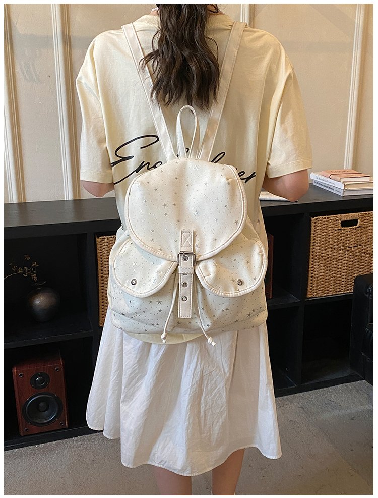 Lightweight Geometric Canvas Drawstring Backpack for Women detail 19