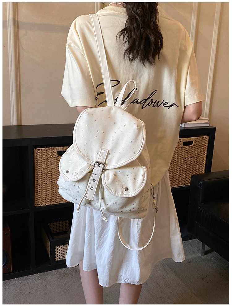 Lightweight Geometric Canvas Drawstring Backpack for Women detail 22