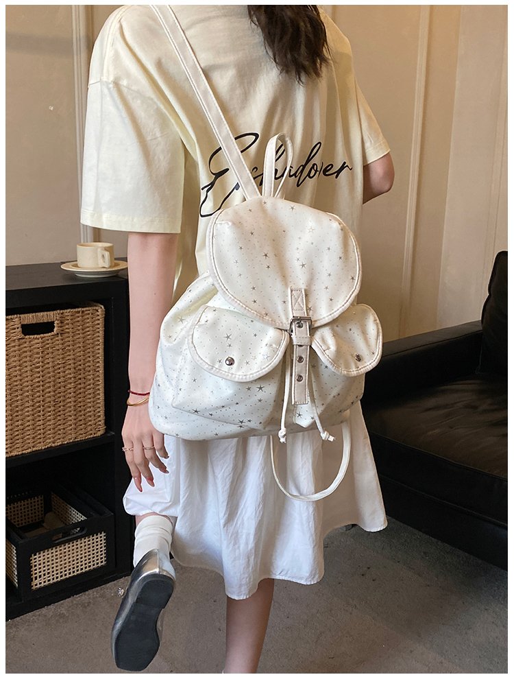 Lightweight Geometric Canvas Drawstring Backpack for Women detail 23