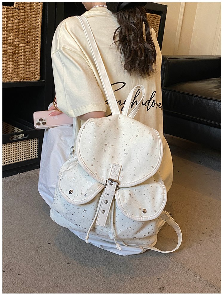 Lightweight Geometric Canvas Drawstring Backpack for Women detail 24