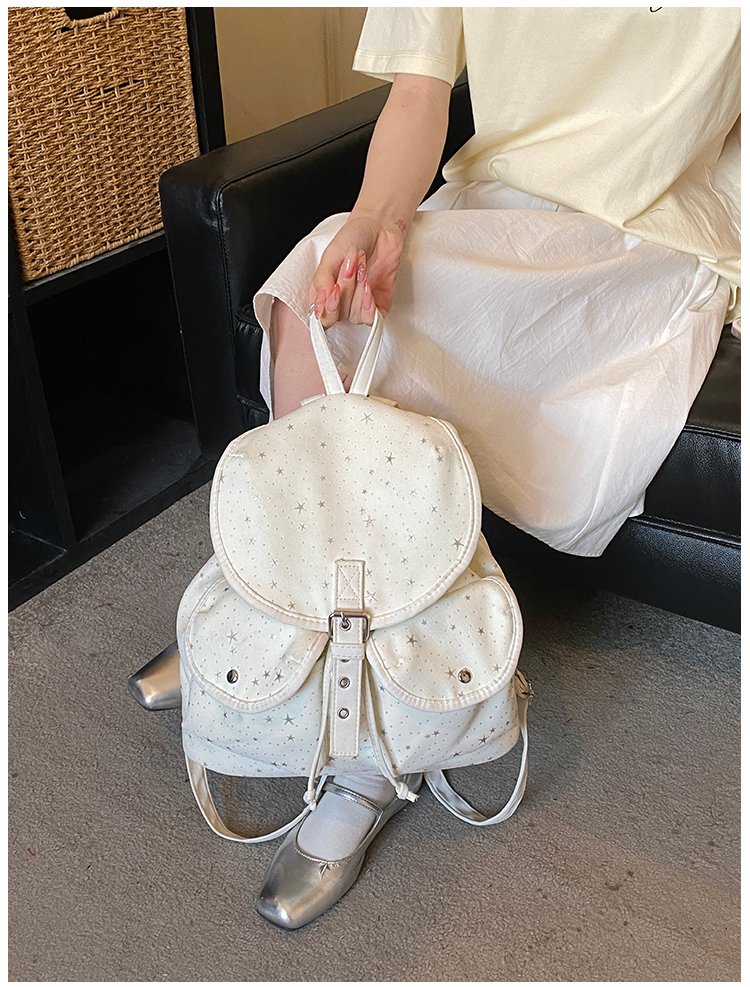 Lightweight Geometric Canvas Drawstring Backpack for Women detail 25