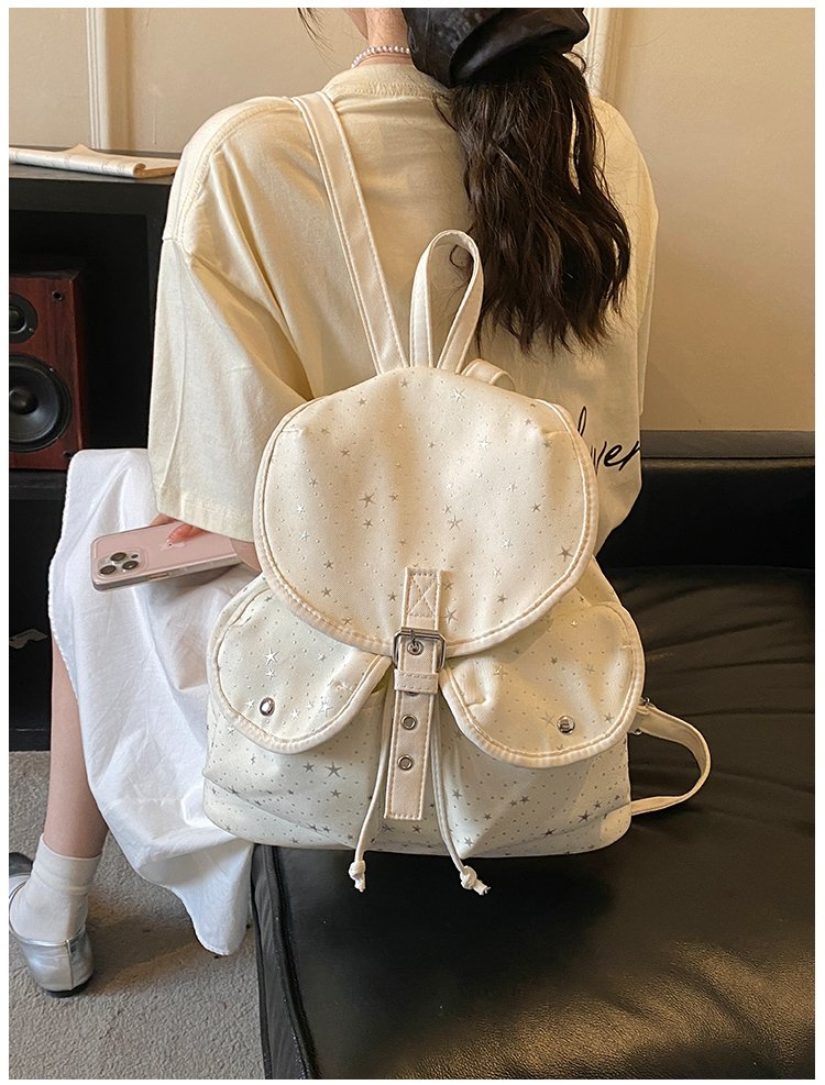 Lightweight Geometric Canvas Drawstring Backpack for Women detail 26