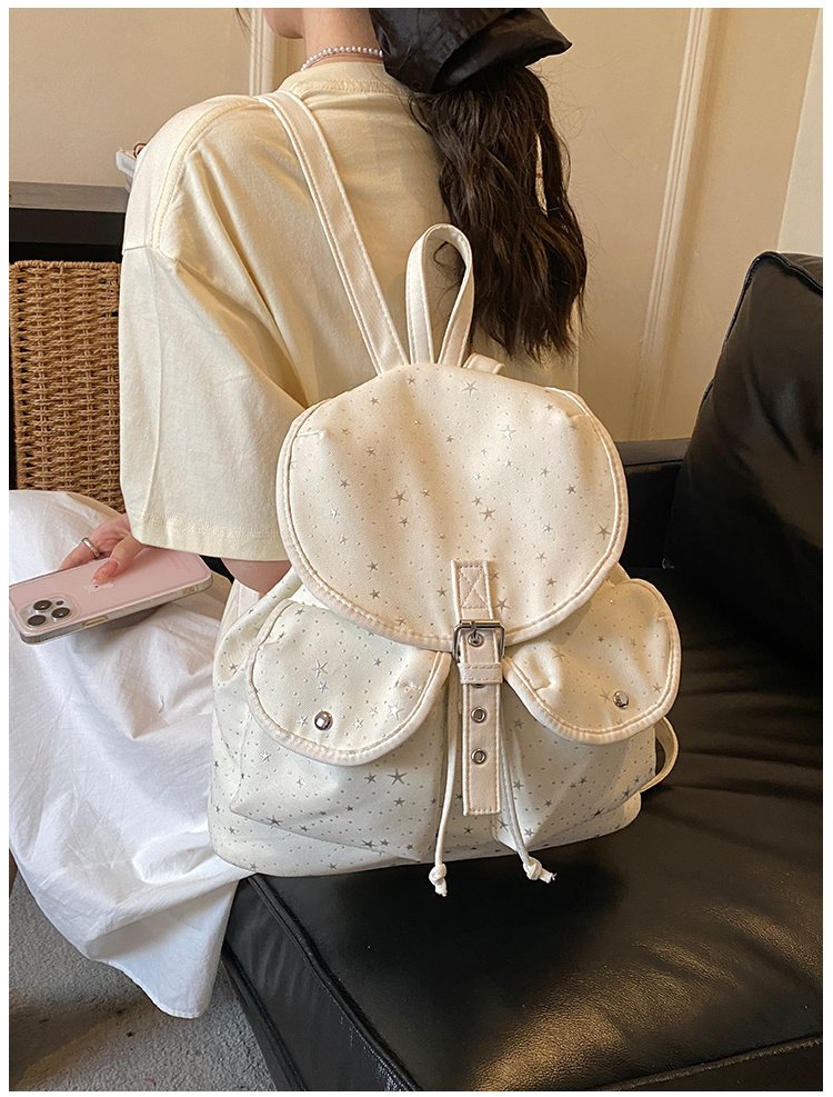 Lightweight Geometric Canvas Drawstring Backpack for Women detail 27