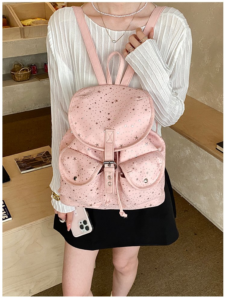 Lightweight Geometric Canvas Drawstring Backpack for Women detail 28