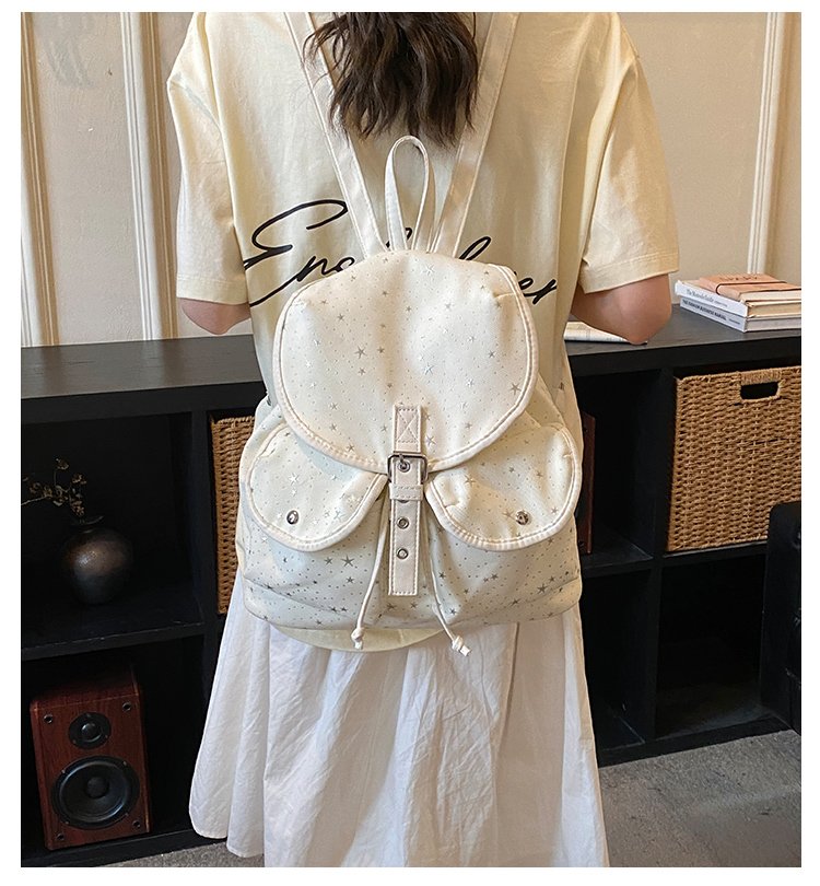 Lightweight Geometric Canvas Drawstring Backpack for Women detail 2