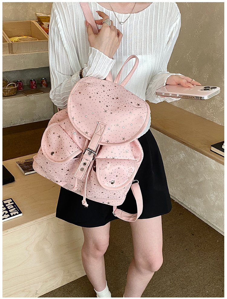 Lightweight Geometric Canvas Drawstring Backpack for Women detail 31