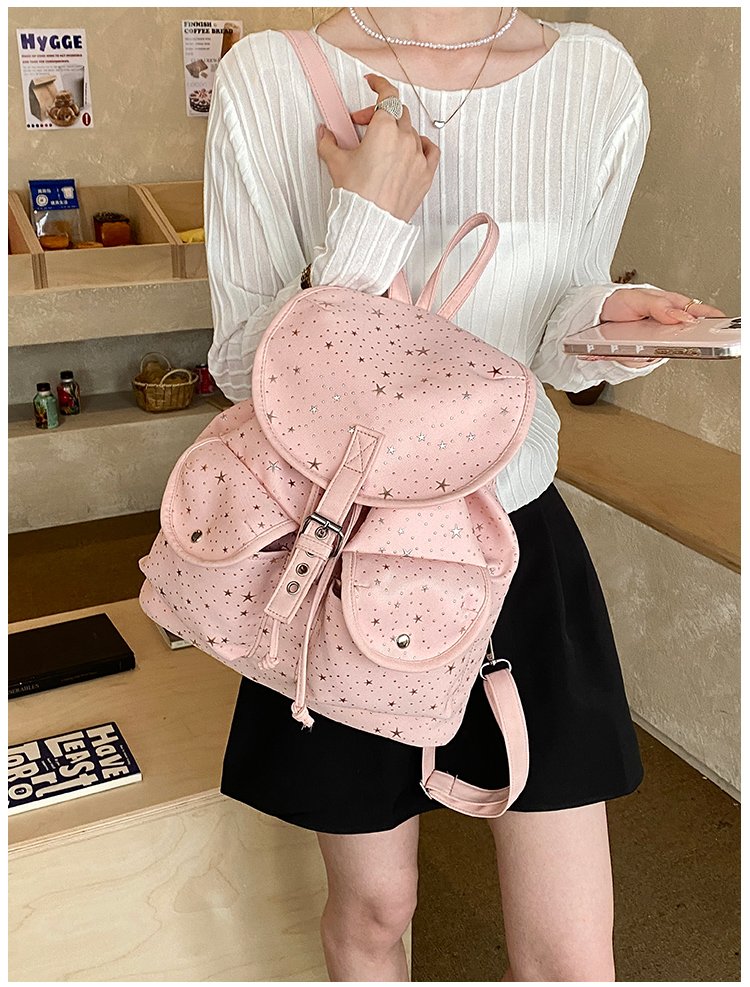Lightweight Geometric Canvas Drawstring Backpack for Women detail 32
