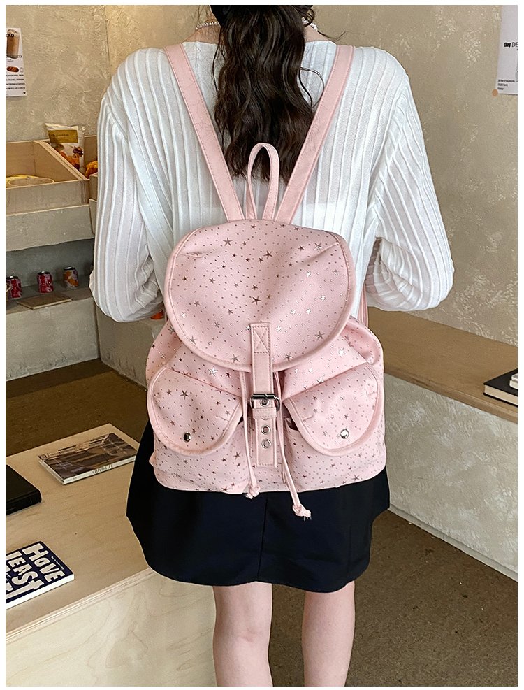 Lightweight Geometric Canvas Drawstring Backpack for Women detail 33