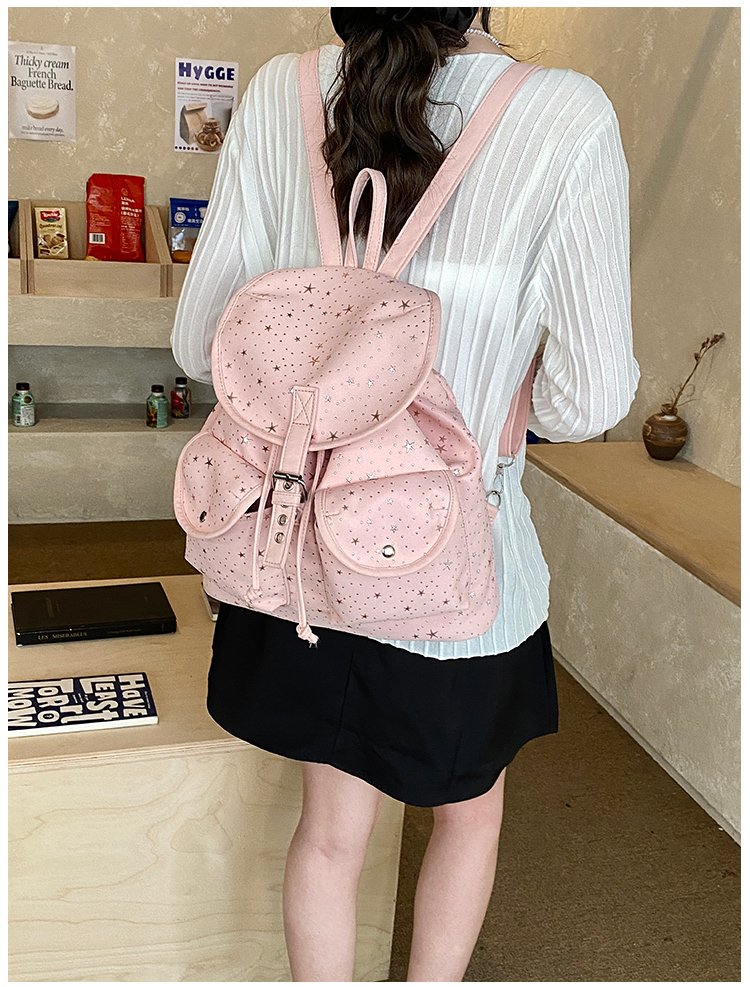 Lightweight Geometric Canvas Drawstring Backpack for Women detail 34